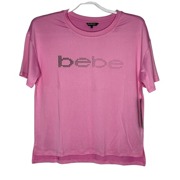 Bebe Pink Logo Graphic T-Shirt Womens Small Short Sleeve Active Casual - Picture 1 of 12